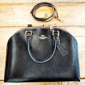 Coach Quinn Satchel Bag in Patent Black Leather with Strap